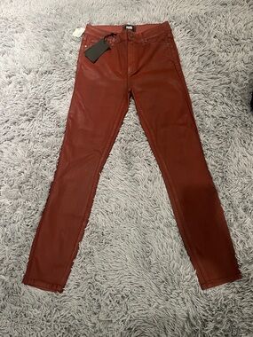 PAIGE Brick Red Coated Skinny Jeans